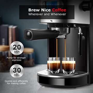 Espresso Machine 20 Bar Coffee Machine with Milk Frother Wand, 1350W High Performance No-Leaking 1.2...