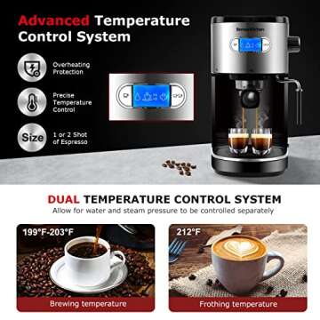Espresso Machine 20 Bar Coffee Machine with Milk Frother Wand, 1350W High Performance No-Leaking 1.25L Removable Water Tank Coffee Maker For Espresso, Cappuccino, Latte, Machiato, For Home Barista