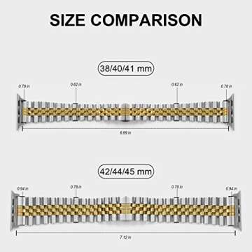 baozai Compatible Apple Watch Bands 46mm 45mm 44mm 42mm 41mm 40mm 38mm, Stainless Steel Band with Screen Protector Case for Apple Watch Series 10/9/8/7/6/5/4/3/2/1/SE, 45mm, Silver/Gold