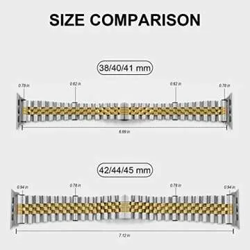 baozai Compatible Apple Watch Bands 46mm 45mm 44mm 42mm 41mm 40mm 38mm, Stainless Steel Band with Screen Protector Case for Apple Watch Series 10/9/8/7/6/5/4/3/2/1/SE, 45mm, Silver/Gold