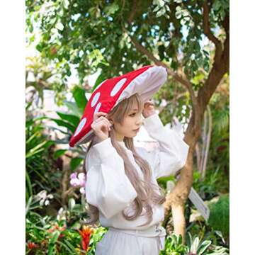 Dreamstall Mushroom Hat Costume Cosplay Accessory Party Hat Cap, Oversized with Wired Brim (Red)