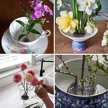 JUSTDOLIFE Flower Frogs - Stainless Floral Frogs Kenzan Flower Frog Vase | Round Metal Floral Arranger Pin Holder Ikebana | Flower Pin Frog Arrangements for DIY Flower Craft 0.9"|1.34"|2.36"- 3 Pack