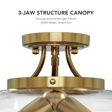 VONLUCE Semi Flush Mount Ceiling Light, 13.8" Ceiling Light Fixture with Clear Glass Shade, E26 Base, 3-Bulb Industrial Ceiling Light for Hallway Entryway Kitchen Bedroom, Brushed Gold