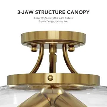 VONLUCE Semi Flush Mount Ceiling Light, 13.8" Ceiling Light Fixture with Clear Glass Shade, E26 Base, 3-Bulb Industrial Ceiling Light for Hallway Entryway Kitchen Bedroom, Brushed Gold