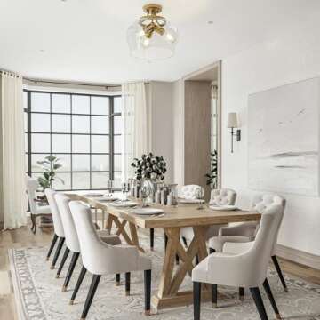 VONLUCE Semi Flush Mount Ceiling Light, 13.8" Ceiling Light Fixture with Clear Glass Shade, E26 Base, 3-Bulb Industrial Ceiling Light for Hallway Entryway Kitchen Bedroom, Brushed Gold