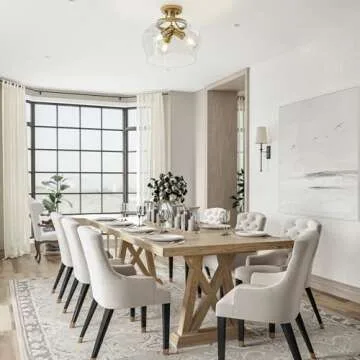 VONLUCE Semi Flush Mount Ceiling Light, 13.8" Ceiling Light Fixture with Clear Glass Shade, E26 Base, 3-Bulb Industrial Ceiling Light for Hallway Entryway Kitchen Bedroom, Brushed Gold