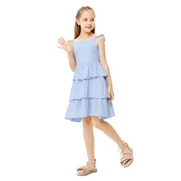 LIONJIE Girls Flutter Sleeve Summer Dress Light Blue