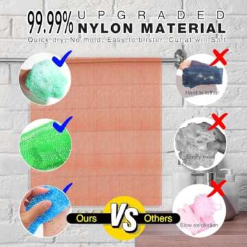 3 Piece Bright Style African exfoliating net Exfoliating Shower Set Long Bath Sponges for Smooth, Re...