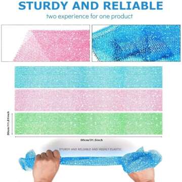 3 Piece Bright Style African exfoliating net Exfoliating Shower Set Long Bath Sponges for Smooth, Refreshed Skin, The Exterior Gleams - Ideal for Daily Use (Bright Pink, Blue, Green)