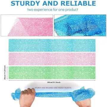 3 Piece Bright Style African exfoliating net Exfoliating Shower Set Long Bath Sponges for Smooth, Refreshed Skin, The Exterior Gleams - Ideal for Daily Use (Bright Pink, Blue, Green)