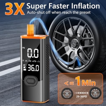Tire Inflator Portable Air Compressor, 180PSI Air Pump for Car Tires with 25000mAh Battery, One Click Smart Air Pump Tire Inflator for Car, Motorcycle, Bicycle and More with Tire Pressure Gauge