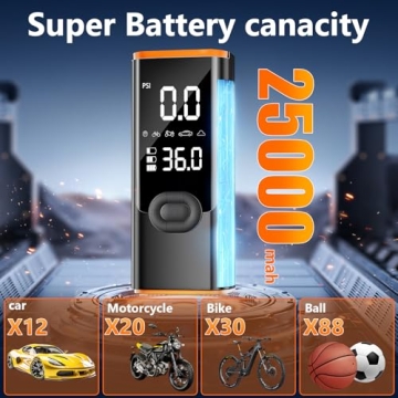 Tire Inflator Portable Air Compressor, 180PSI Air Pump for Car Tires with 25000mAh Battery, One Click Smart Air Pump Tire Inflator for Car, Motorcycle, Bicycle and More with Tire Pressure Gauge