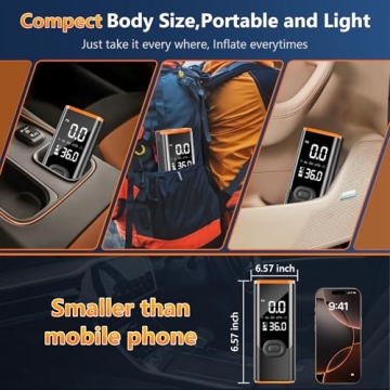 Tire Inflator Portable Air Compressor, 180PSI Air Pump for Car Tires with 25000mAh Battery, One Click Smart Air Pump Tire Inflator for Car, Motorcycle, Bicycle and More with Tire Pressure Gauge