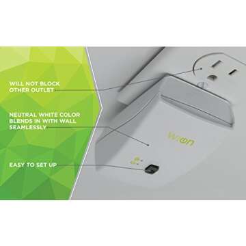 WiOn 50050 Indoor WiFi Plug With 1 Grounded Outlet; White