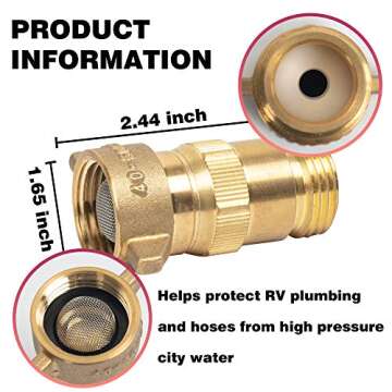 Hourleey Brass RV Water Pressure Regulator for Safe Water