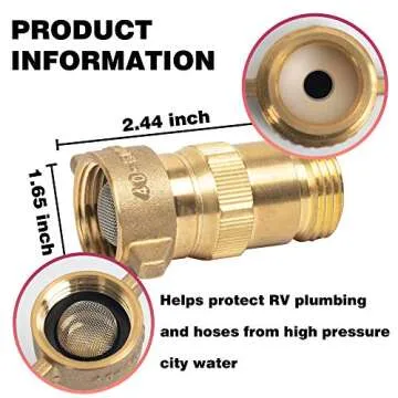 Hourleey Brass RV Water Pressure Regulator for Safe Water