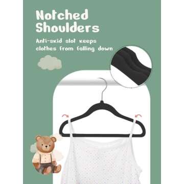 HOUSE DAY Velvet Baby Hangers 50 Pack, Premium Children's Hangers for Baby, Infant & Toddler Clothes, Durable Non Slip Baby Felt Hangers Black, 11 Inch Baby Hangers for Closet, Ideal for Everyday Use