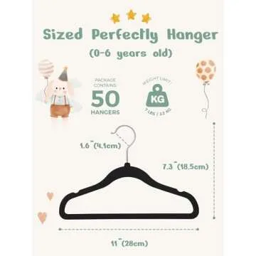 HOUSE DAY Velvet Baby Hangers 50 Pack, Premium Children's Hangers for Baby, Infant & Toddler Clothes, Durable Non Slip Baby Felt Hangers Black, 11 Inch Baby Hangers for Closet, Ideal for Everyday Use