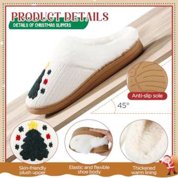 Cuffbow Christmas Slippers for Women - Fuzzy Holiday House Shoes