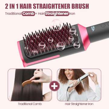 TUIREL Hair Straightener Brush Ionic Hair Straightening Brush Flat Iron for Women with 14 Temps Sett...