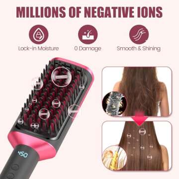 TUIREL Hair Straightener Brush Ionic Hair Straightening Brush Flat Iron for Women with 14 Temps Settings, Anti-Scald Heated Straightening Comb 20s Fast Heating & Dual Voltage for All Hair Types