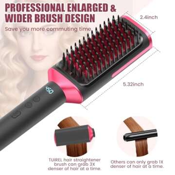 TUIREL Hair Straightener Brush Ionic Hair Straightening Brush Flat Iron for Women with 14 Temps Settings, Anti-Scald Heated Straightening Comb 20s Fast Heating & Dual Voltage for All Hair Types