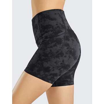 CRZ YOGA Women's Naked Feeling Biker Shorts - 5 Inches High Waisted Gym Running Compression Spandex Shorts Side Pockets Tie Dye Smoke Ink Small