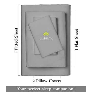 Tissaj Hotel Luxury Bed Sheets Set – Cal King – Smoke Gray – Organic Bedding – GOTS Approved – Premium Bed Linen – Sateen Weave – Extra Deep Pockets & Secure Fitting – with Carry Bag – Set of 4