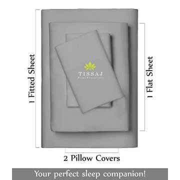 Tissaj Hotel Luxury Bed Sheets Set – Cal King – Smoke Gray – Organic Bedding – GOTS Approved – Premium Bed Linen – Sateen Weave – Extra Deep Pockets & Secure Fitting – with Carry Bag – Set of 4