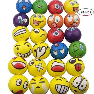 Mydio Set of 24 Stress Balls Stress Reliver Party Favor Soft PU Ball Assorted Colors Random Pattern Party Toys Kids Play Ball Tent Ball Toddler Ball 24 Pack