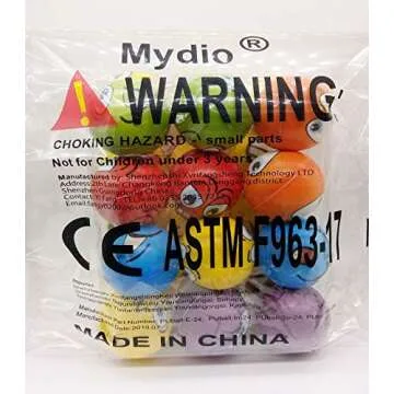 Mydio Set of 24 Stress Balls Stress Reliver Party Favor Soft PU Ball Assorted Colors Random Pattern Party Toys Kids Play Ball Tent Ball Toddler Ball 24 Pack