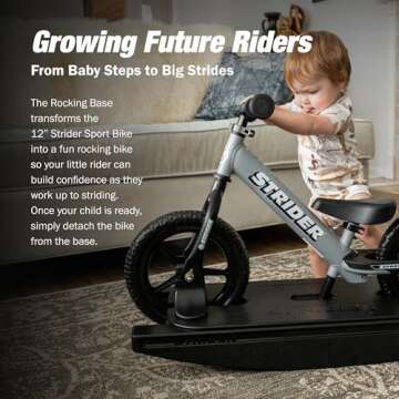 Strider 12” Sport Bike (Matte Gray) + Rocking Base - Helps Teach Baby How to Ride a Balance Bicycl...