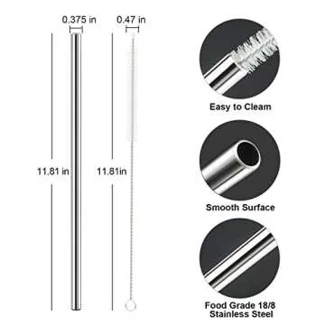 Stainless Steel Straw Replacement for Stanley 40 oz 30 oz Adventure Quencher Travel Tumbler Cup, 6 P...