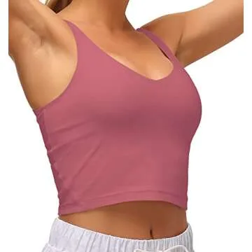 Dragon Fit Sports Bra for Women Longline Padded Bra Yoga Crop Tank Tops Fitness Workout Running Top (Medium, Rose Red)