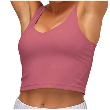 Dragon Fit Sports Bra for Women Longline Padded Bra Yoga Crop Tank Tops Fitness Workout Running Top (Medium, Rose Red)