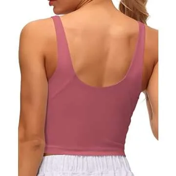 Dragon Fit Sports Bra for Women Longline Padded Bra Yoga Crop Tank Tops Fitness Workout Running Top (Medium, Rose Red)