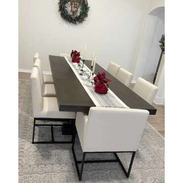 HNY Century Modern Dining Chairs Set of 6, Linen Fabric Kitchen & Dining Room Chair, Upholstered Dining Chair Side Chair with Black Finish Metal Frame, Cream 6 PC