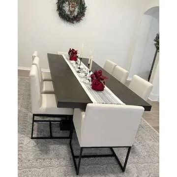 HNY Century Modern Dining Chairs Set of 6, Linen Fabric Kitchen & Dining Room Chair, Upholstered Dining Chair Side Chair with Black Finish Metal Frame, Cream 6 PC