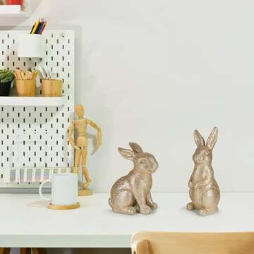 MicoSim Golden Powder Polyresin Bunny Easter Decor,Table Rabbit Easter Decorations,Spring Bunnies Decoration Statue Figurine for Home Farmhouse (Small-Pair)