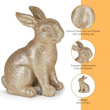 MicoSim Golden Powder Polyresin Bunny Easter Decor,Table Rabbit Easter Decorations,Spring Bunnies Decoration Statue Figurine for Home Farmhouse (Small-Pair)