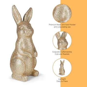 MicoSim Golden Powder Polyresin Bunny Easter Decor,Table Rabbit Easter Decorations,Spring Bunnies Decoration Statue Figurine for Home Farmhouse (Small-Pair)