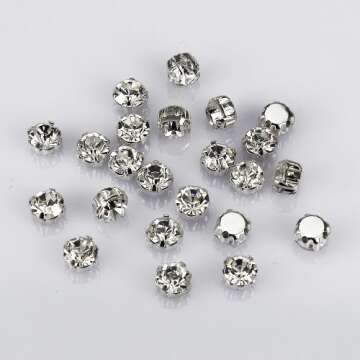 LolliBeads 50 Pcs Crystal Ringed Sew on Rhinestone Czech Glass with Silver Plated Brass Base Prongs ...
