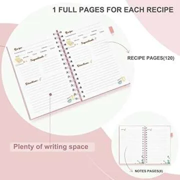 JUBTIC Blank Recipe Book to Write in Your Own Recipes 7" x 10" - Make Your Own Family Cookbook & Recipe Notebook Organizer, Empty Cooking Journal with Color Printing Paper and 2 Colorful Stickers for Family Recipes,Hold up to 120 Recipes - Pink