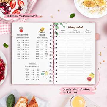 JUBTIC Blank Recipe Book to Write in Your Own Recipes 7" x 10" - Make Your Own Family Cookbook & Recipe Notebook Organizer, Empty Cooking Journal with Color Printing Paper and 2 Colorful Stickers for Family Recipes,Hold up to 120 Recipes - Pink