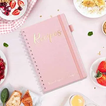 JUBTIC Blank Recipe Book to Write in Your Own Recipes 7" x 10" - Make Your Own Family Cookbook & Recipe Notebook Organizer, Empty Cooking Journal with Color Printing Paper and 2 Colorful Stickers for Family Recipes,Hold up to 120 Recipes - Pink