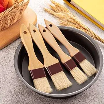 Boao 4 Pieces Pastry Brushes Baking Basting Brush with Natural Bristle Wooden Handle for BBQ Oil Butter Egg Food Cooking Kitchen Culinary Utensil(1 Inch, 1 1/2 Inch)