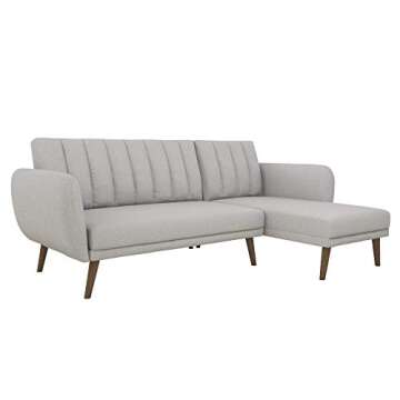 Novogratz 2275429N Brittany Sofa, Light Grey Linen Sectional Futon, Gray