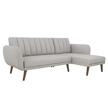 Novogratz 2275429N Brittany Sofa, Light Grey Linen Sectional Futon, Gray