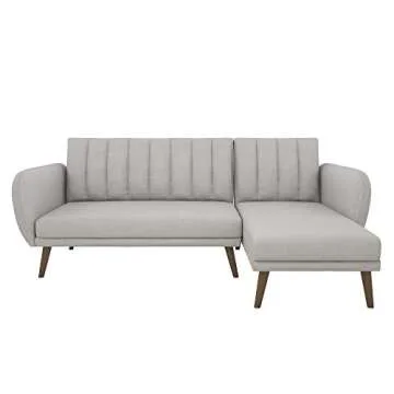 Novogratz 2275429N Brittany Sofa, Light Grey Linen Sectional Futon, Gray