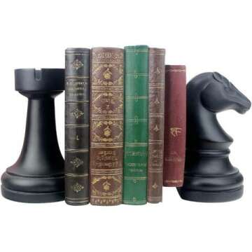 Unique Black Chess Decorative Bookends - Heavy Book Supports for Home/Office